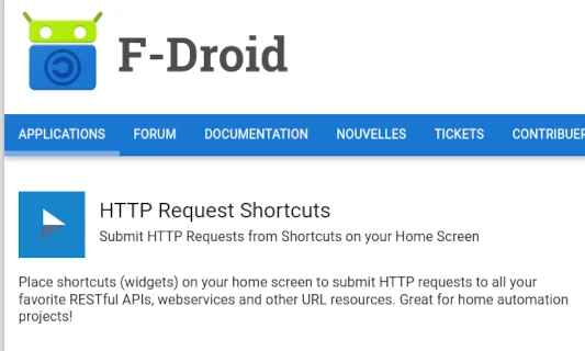 La page de description de l'application HTTP Request Shortcuts