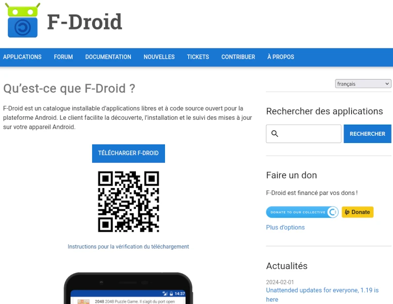 Page d'accueil du site F-Droid.org
